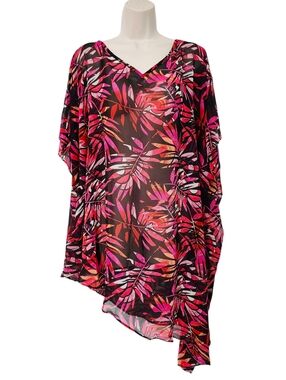 La Vie En Rose Aqua Swim Cover Up with Pink & Coral Leaf Print